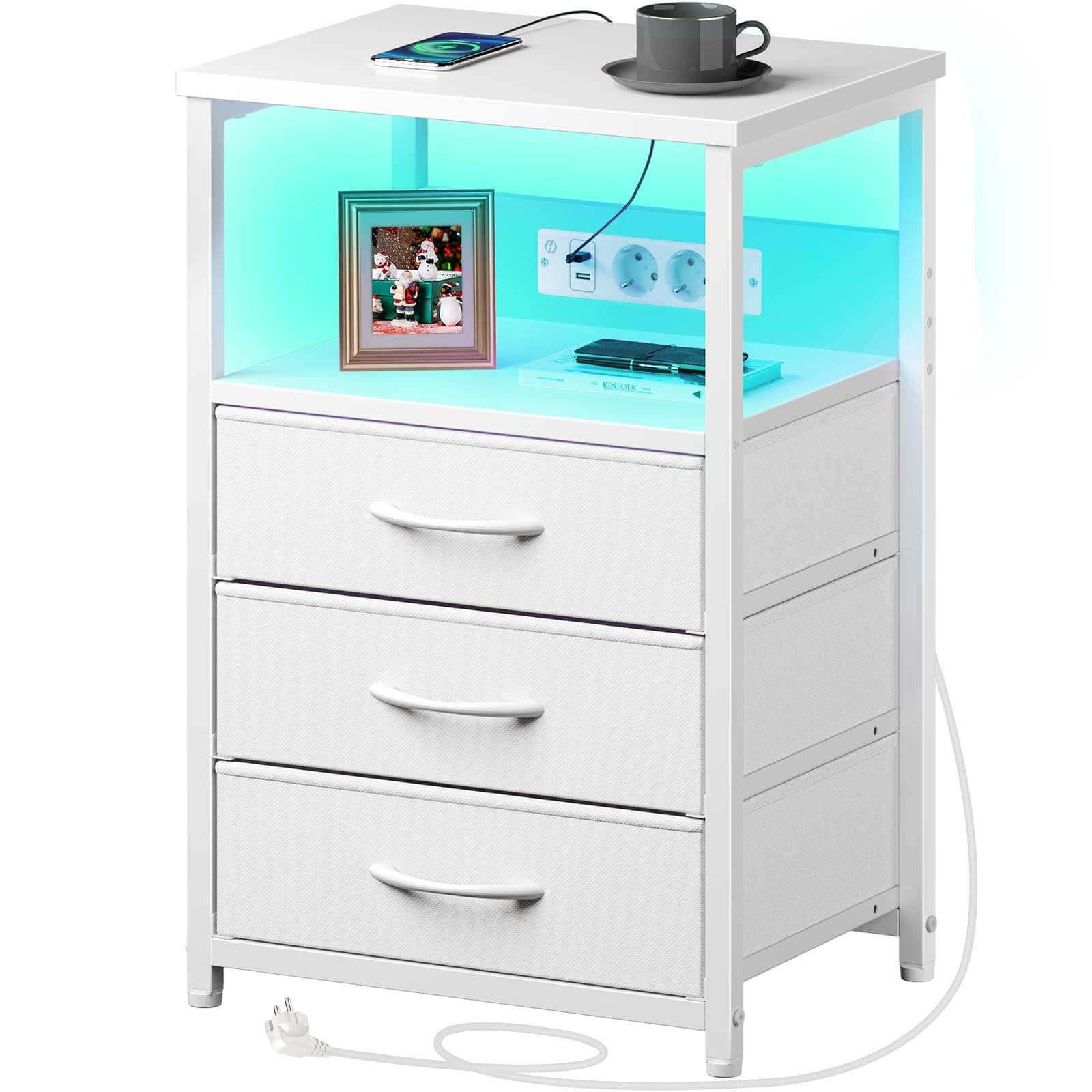 Rolanstar Nachttisch mit Ladefunktion & LED 🌟 Beistelltisch für Wohnzimmer & Schlafzimmer 🌙