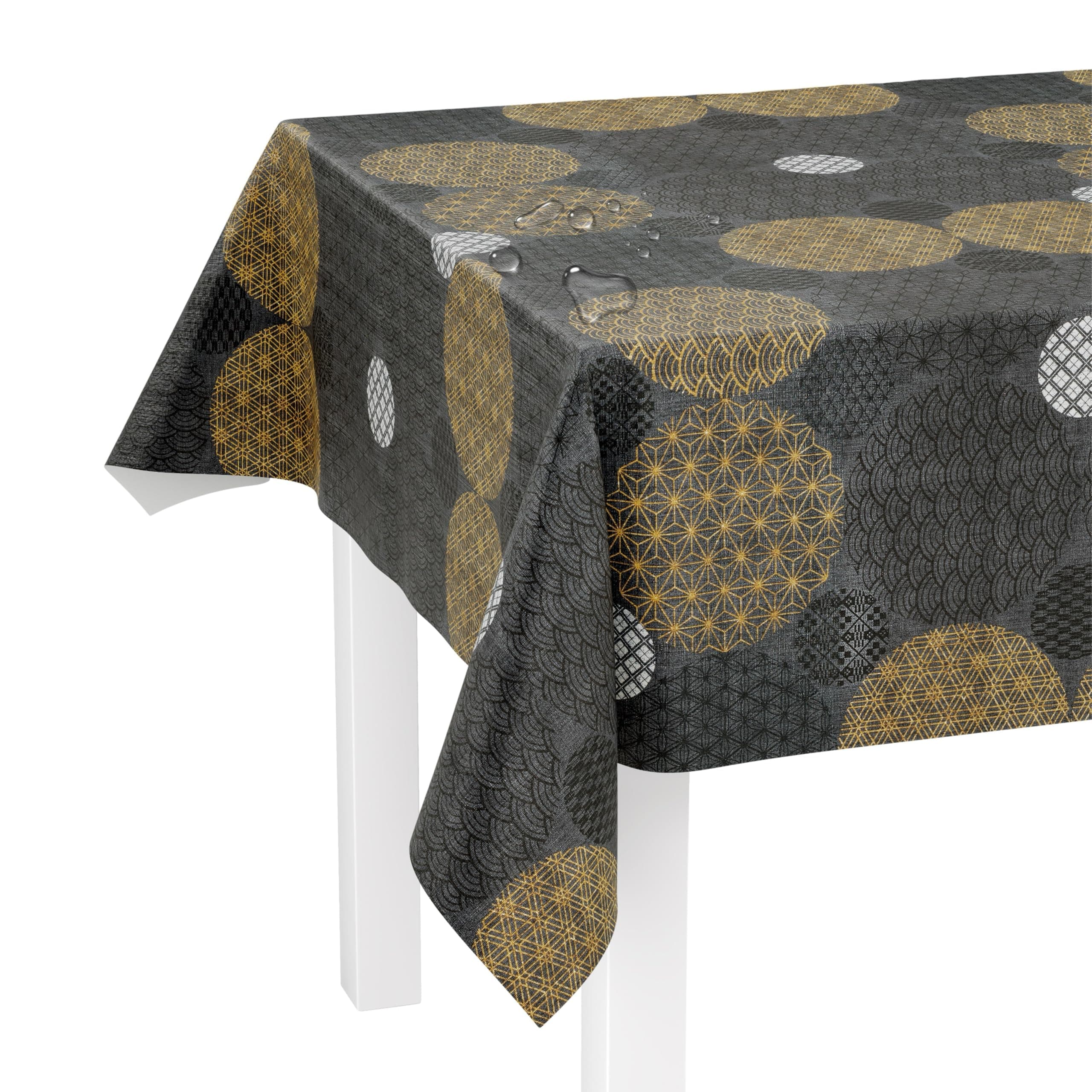LILENO HOME Tischdecke abwaschbar als Meterware 100x140cm in Grafikkreise anthrazit Motiv 🌟