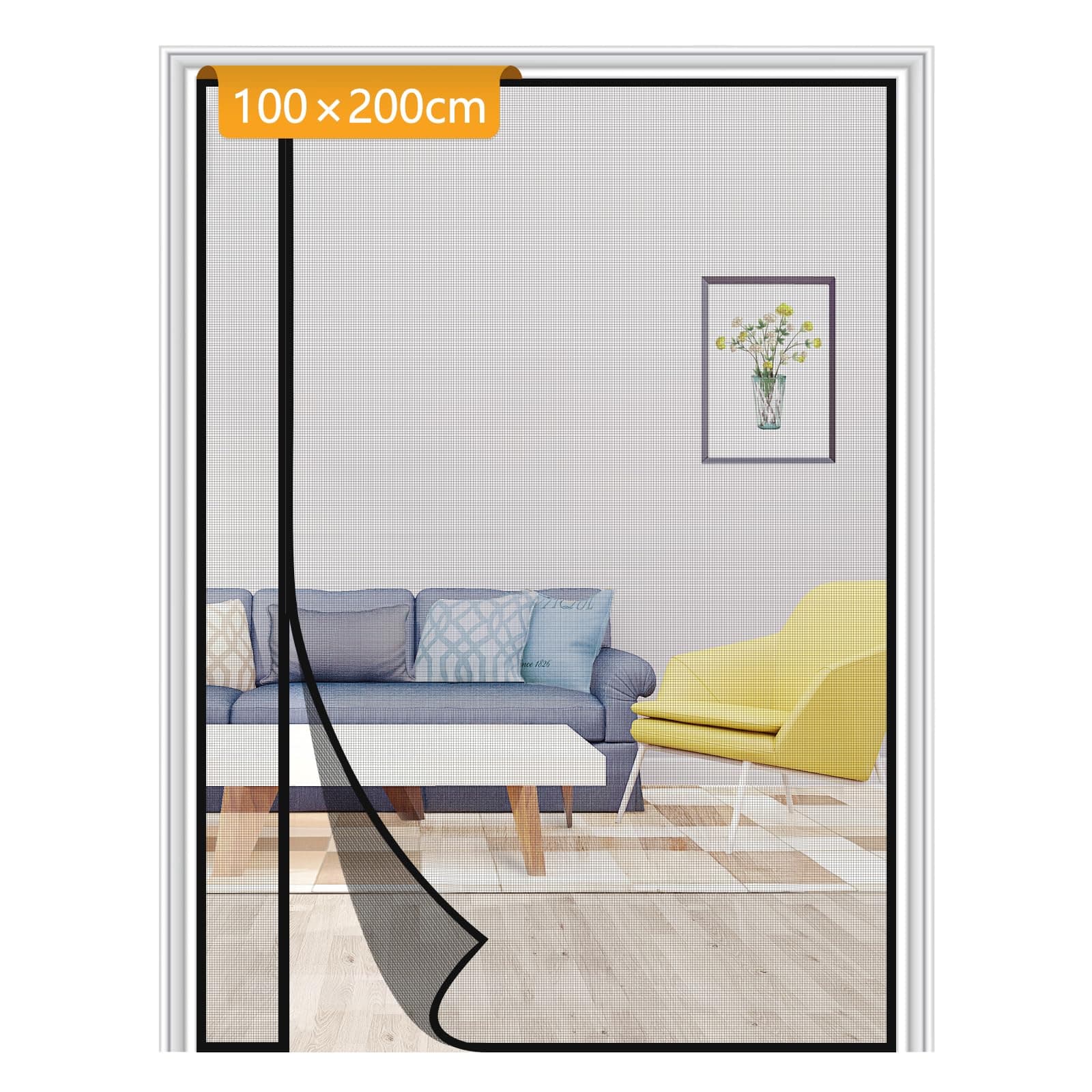 Yotache Fliegengitter Balkontür Magnet 100x200cm Schwarz