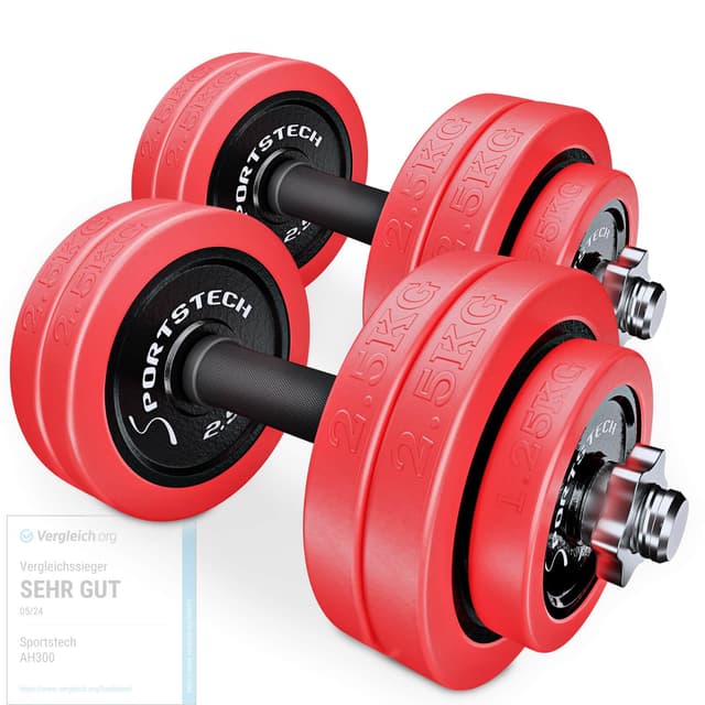 Sportstech AH300 2in1 Hantelset mit Silikonüberzug - Deutsche Qualitätsmarke