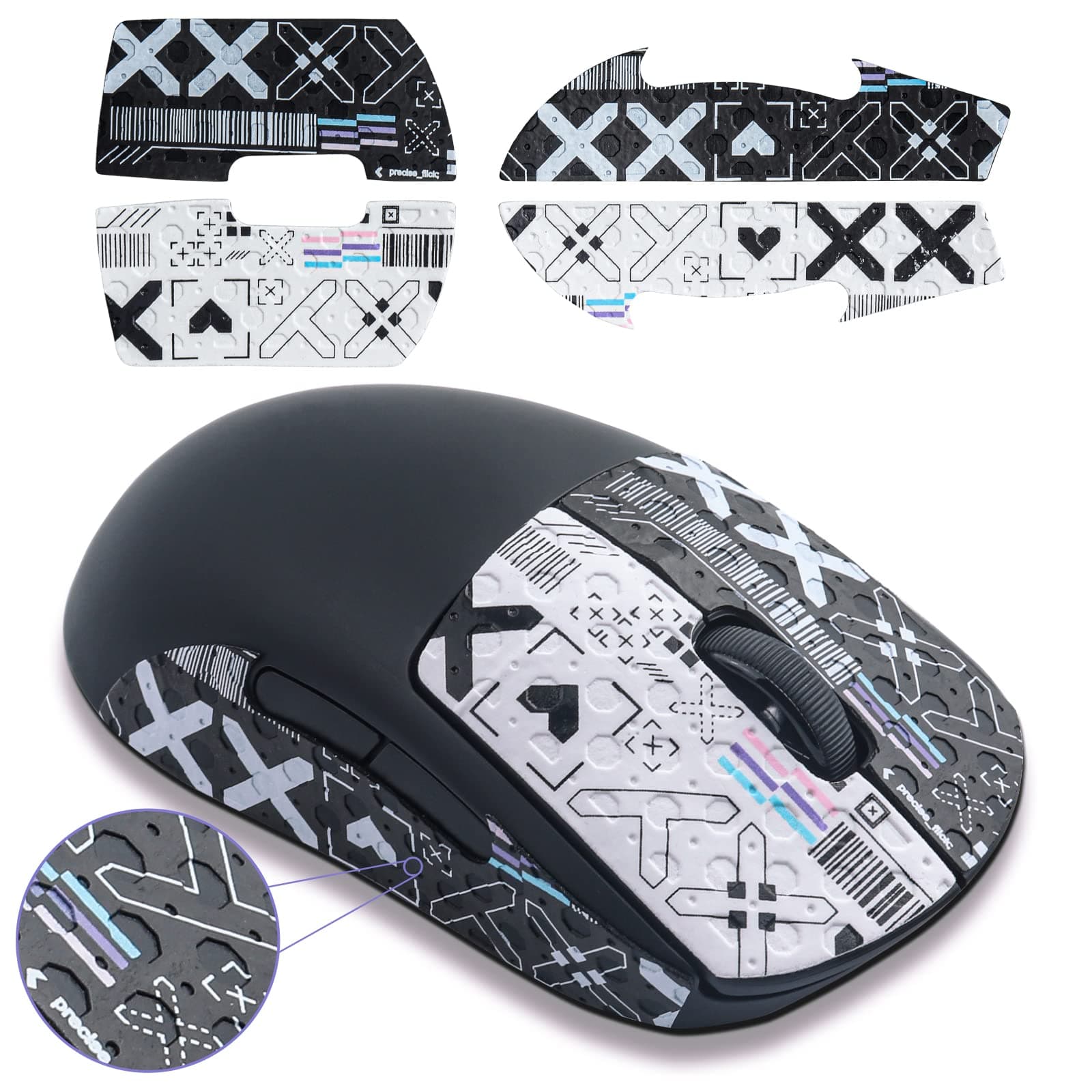 🖱️ Logitech G PRO Maus Grip Tape 4 Stück - Anti-Rutsch Gaming Skins - Schwarz Weiß