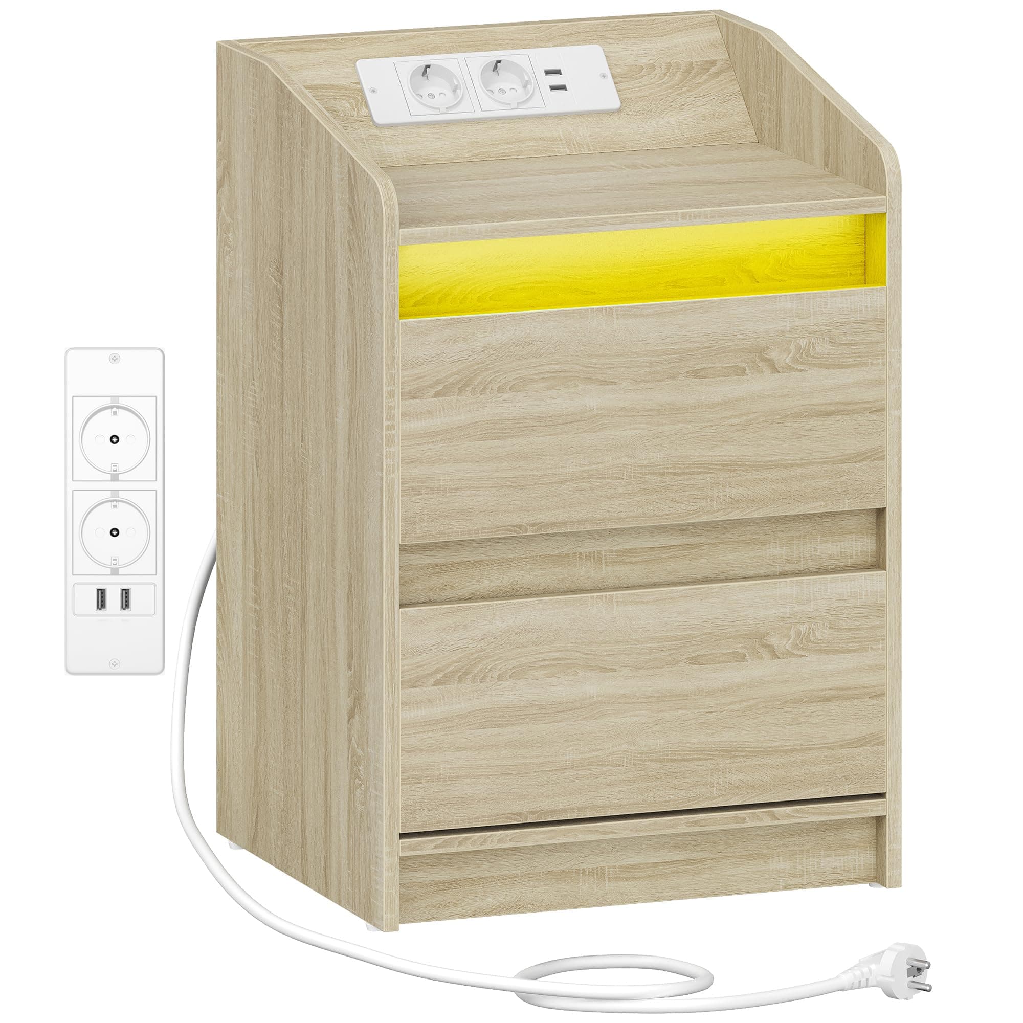 Stilvoller Hzuaneri Nachttisch mit LED-Lichtern und Ladestation