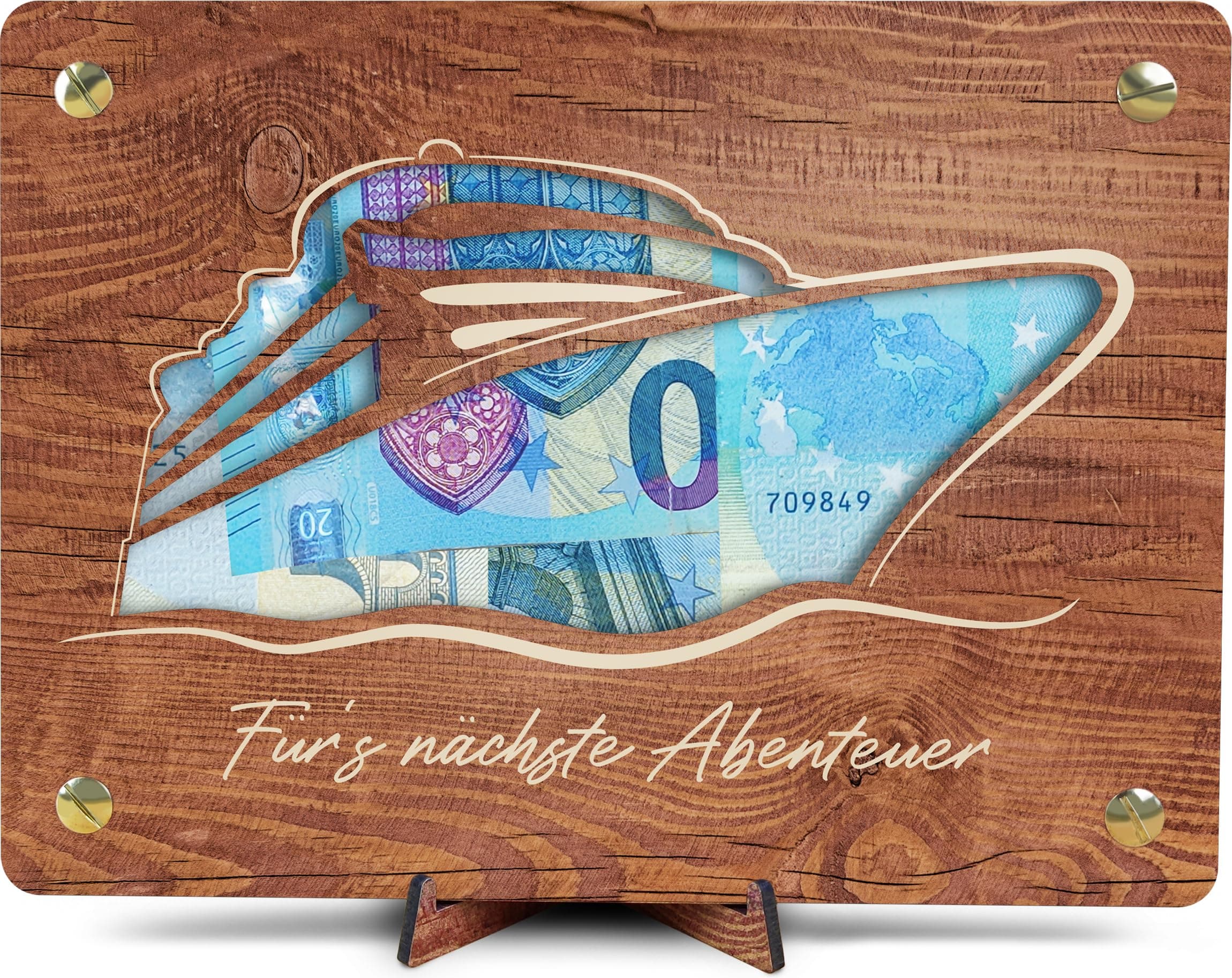 XL Geldgeschenk aus Holz inkl. Ständer | Reise Geschenk 💌🌳📝🎁♻️