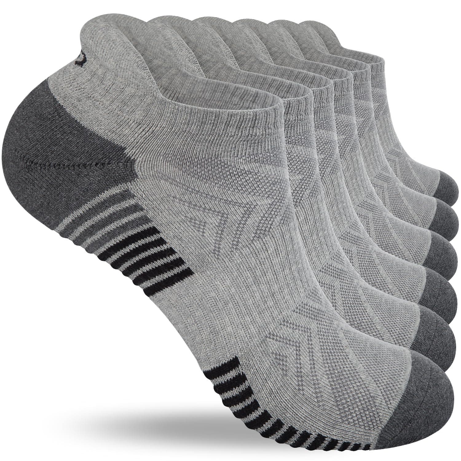 🧦 Lapulas 6 Paar Sneaker Socken Herren Damen, Baumwolle Sportsocken, Atmungsaktiv Laufsocken Kurze, Bequeme Socks mit Frotteesohle Antirutsch 39-42 43-46 47-50 35-38 47-50 Grau || 6 Paar