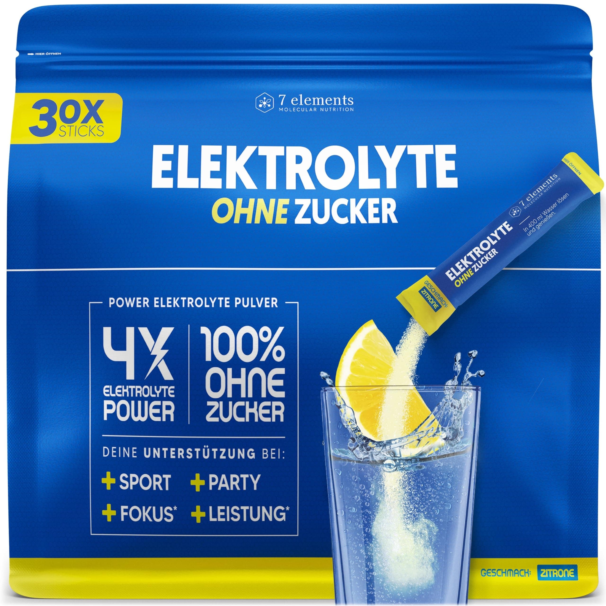🌟 Elektrolyte OHNE ZUCKER • 30 Stück • 1390mg Electrolyte für Sport und gegen Kater • Premium Power Electrolytes mit Zitronen-Geschmack 🍋