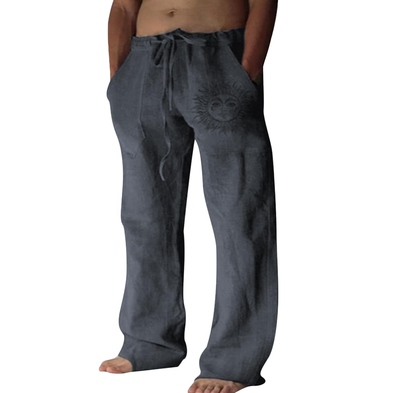 Puimentiua Leinenhose Herren Lang 🌞 Sommer Freizeithose 3XL Dunkelgrau