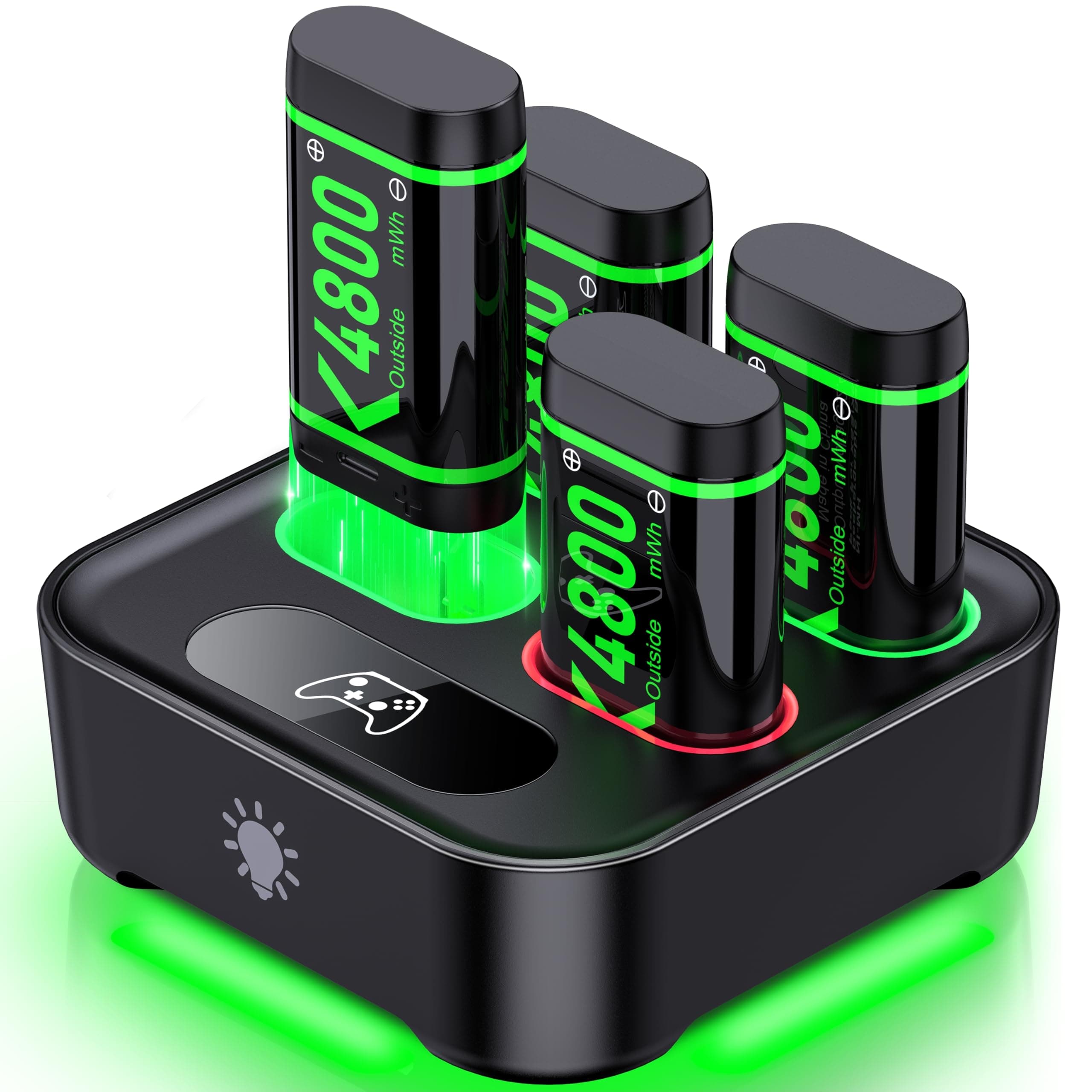 🎮 4er-Pack 4800mWh Xbox Controller Akku | LED Anzeigen | 20 Std Spielzeit | Kompatibel mit Xbox One/S/X/Elite Series X/S Controller