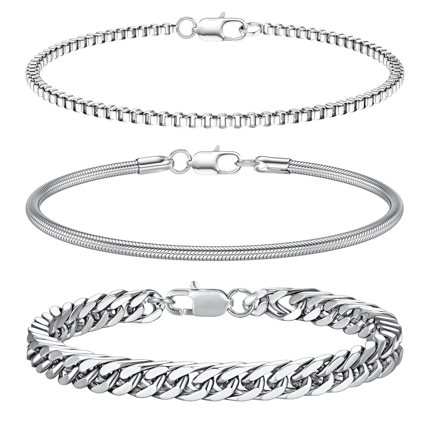 🔥 XSDSLS 3 Stück Herren Armband Silber Edelstahl Armbänder 🎁