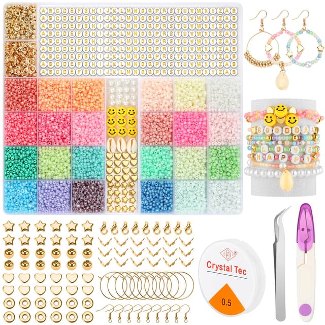 NORSHY Perlen zum Auffädeln - Glasperlen Set mit 24 Macaron Farben und Buchstabenperlen
