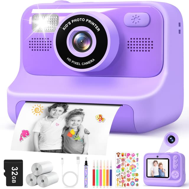 Subtail Sofortbildkamera Kinder - 1080P Kinderkamera Sofortbildkamera - Selfie Digitalkamera Kinder mit 32GB - Lila Violett 📸🎁