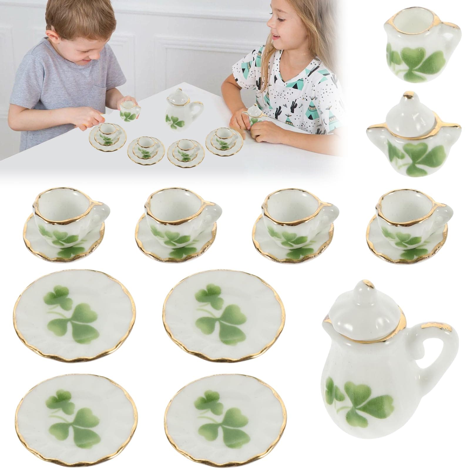 TenaLucy 15 Stücke Puppenhaus Zubehör 🎁 Mini Teeservice Geschirr Set 🏠 Weihnachtswichtel Zubehör