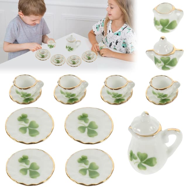 TenaLucy 15 Stücke Puppenhaus Zubehör 🎁 Mini Teeservice Geschirr Set 🏠 Weihnachtswichtel Zubehör