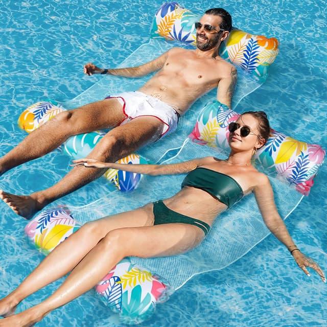 🌊🌞 Elidepe Luftmatratze Pool, XL Pool Spielzeug Luftmatratze Wasser, 2 Stück Pool Zubehör Spaß Erwachsene, 4 in 1 Wasserspielzeug Wasserhängematte, Pool Luftmatratze als Sessel Matratzen Schwimmatte (Gelb & Rosa)