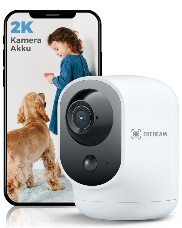 📹🔋 COCOCAM 2K Überwachungskamera Innen WLAN mit 5200mAh Akku