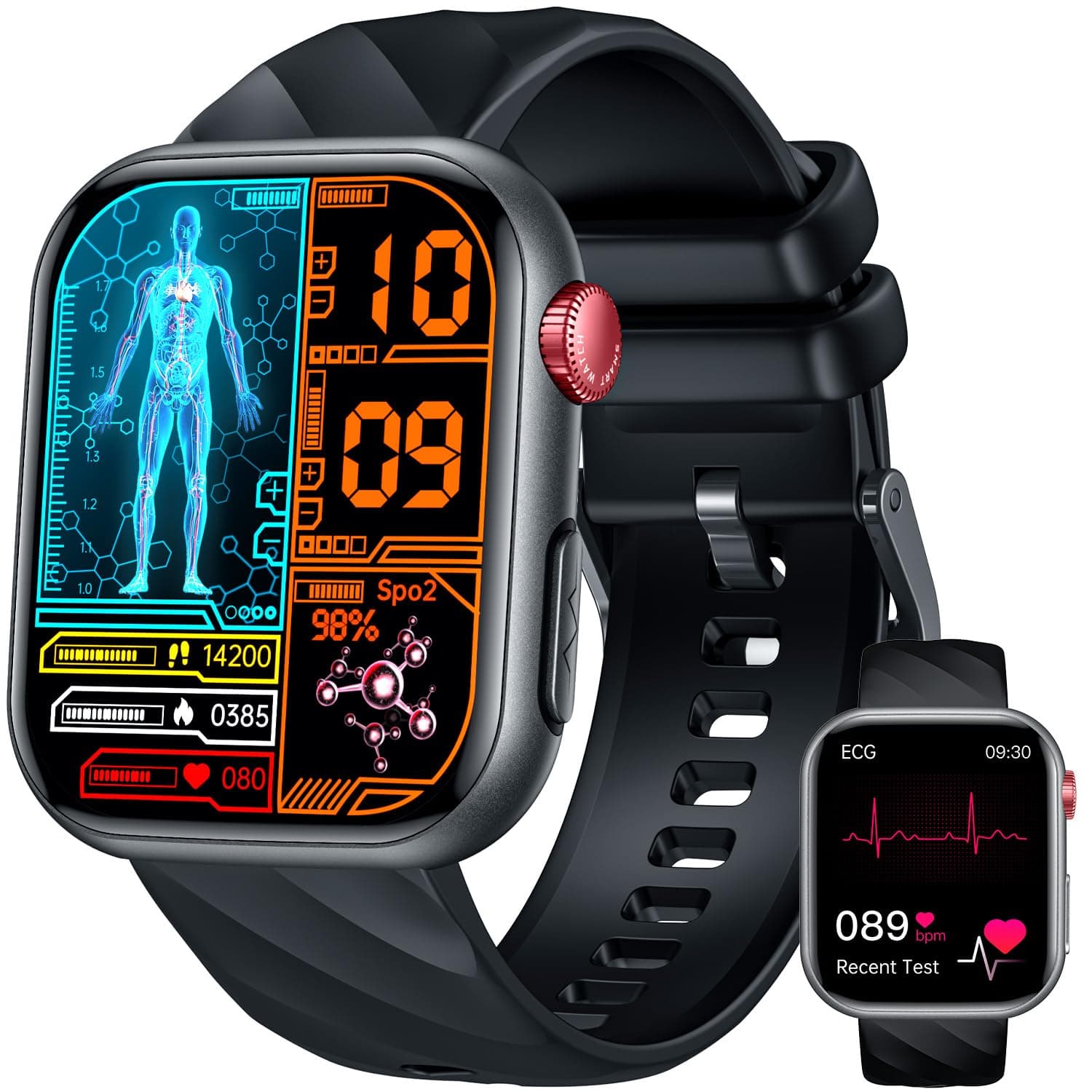 Smartwatch Herren 𝐄𝐂𝐆 𝐇𝐑𝐕 𝐁𝐥𝐮𝐭𝐳𝐮𝐜𝐤𝐞𝐫 Herzfrequenz Blutdruck | Schwarz Gesundheitsuhr