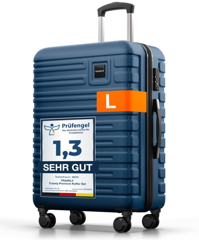🧳 Travely Polycarbonat Koffer Groß 67cm L - 60L Innenvolumen - Tiefseeblau