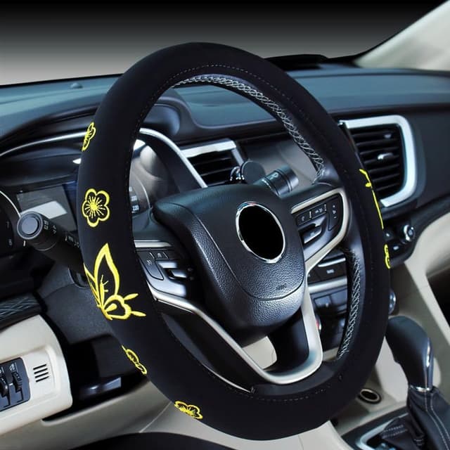 🦋 2018 Kfz Frauen Stickerei Niedlichen Auto Lenkrad Abdeckung (Gelber Schmetterling) - Nur 13.59€!