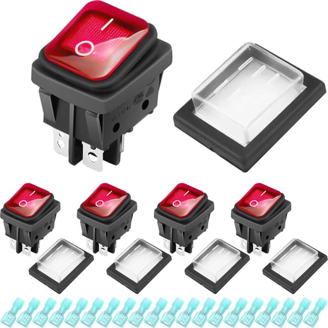 🔴🔆 DAOKAI Kippschalter Ein/Aus DPST 30A Rot Leuchtend LED-Schalter 4 Pins 2 Position Wippschalter Hochstrom Taste Rocker Kippschalter für DIY, Auto, Boot, Elektrogeräte - 5Stk Rotes Licht ⚡