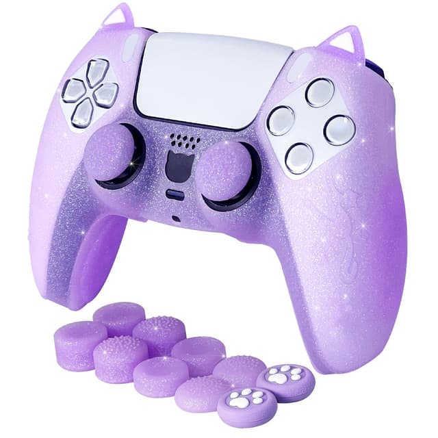 😺🎮 HLRAO Purple Cat Glitter Anti-Rutsch-Schutz-Silikonabdeckung für PS5 Controller