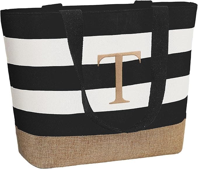 👜 TAHAVICE Personalisierte Strandtasche Damen mit Initialen - Tote Bag Damen Groß