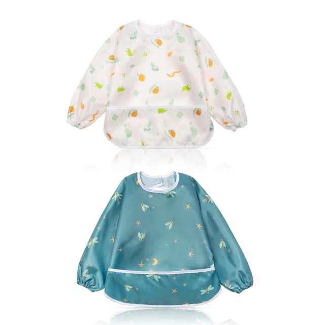 👶🍽️ Little Dimsum Lätzchen Baby Lätzchen mit Ärmeln - 2er-Pack Ameise&Libelle