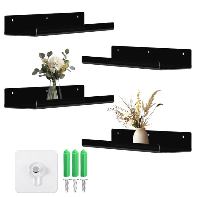 🌟 Ayuanb 4er Wandregal Schwarz, Acryl Schweberegal Regal für Wand 🌟
