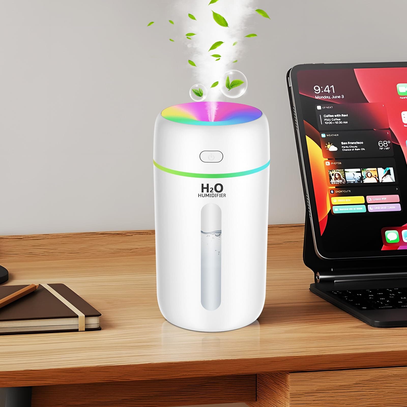🌿🌈 Kissleaf 250ML Mini Luftbefeuchter für Schlafzimmer Kinderzimmer Pflanzen,7-Farben-Licht 28dB Silent Air Humidifier（white） Weiß