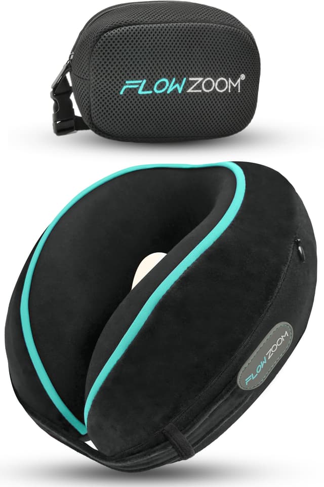 FLOWZOOM Dream Nackenkissen mit extra seitlicher Stütze - Reisekissen Flugzeug aus Memoryfoam - Schwarz