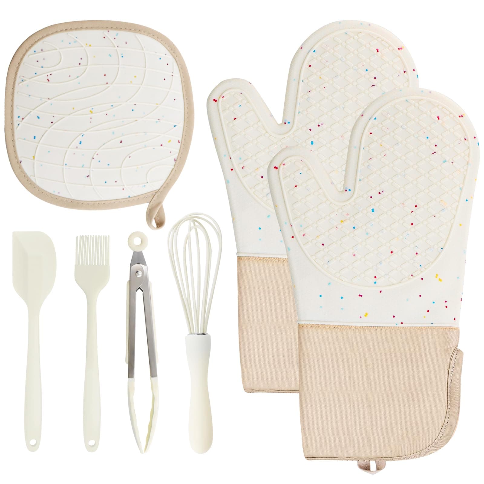 🔥 Angebot: TOKSEO Silikon Ofenhandschuhe Topflappen 7er Set - Hitzebeständige Backhandschuhe mit Zubehör