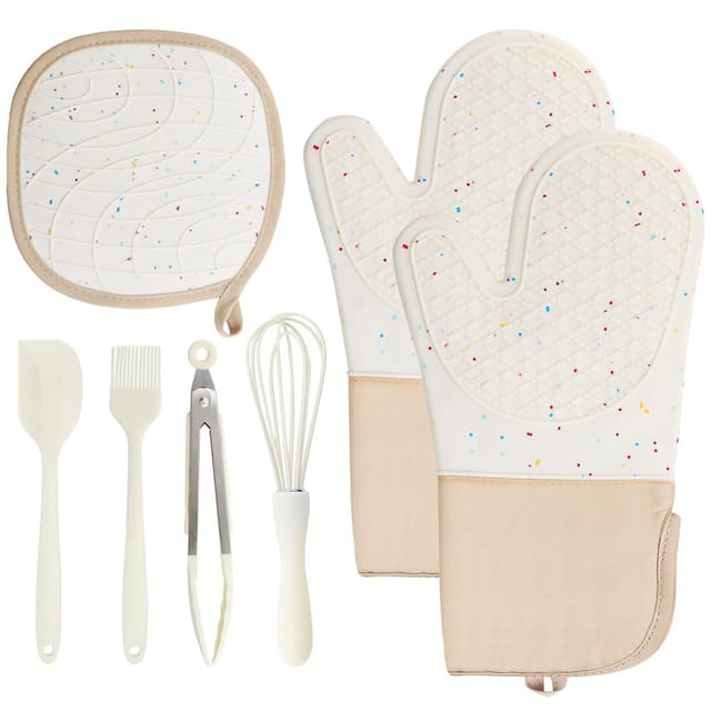 🔥 Angebot: TOKSEO Silikon Ofenhandschuhe Topflappen 7er Set - Hitzebeständige Backhandschuhe mit Zubehör