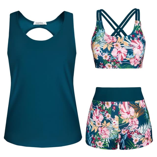👙 JASAMBAC 3-teiliger Tankini Damen Bauchweg und Push-up-Bikinioberteil 🌺