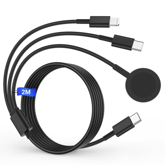 3-in-1 Ladekabel für Apple Watch und iPhone, 2M USB C iWatch Schnellladekabel