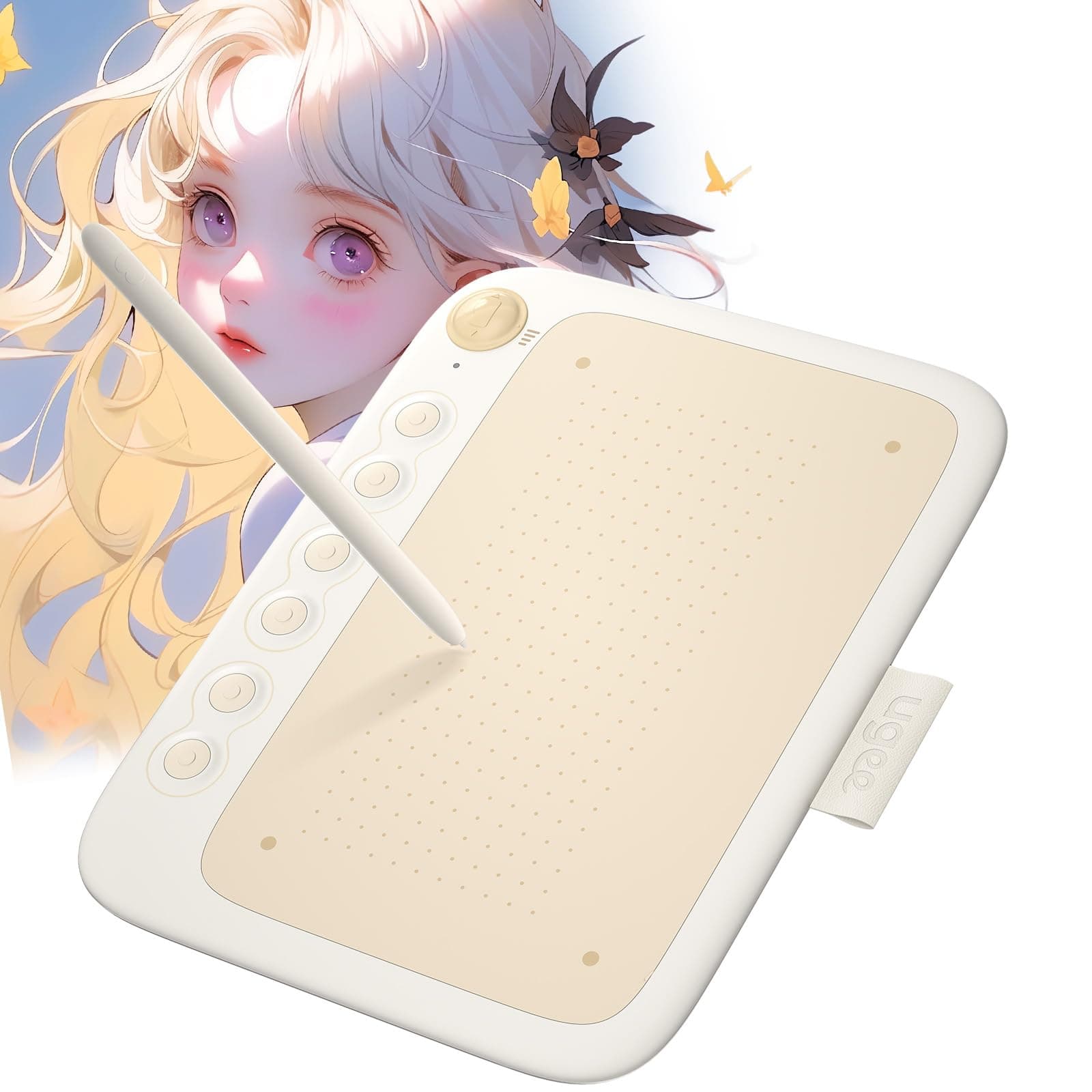 Ugee Q6 Grafiktablett 6 x 4 Zoll Tragbares Zeichentablett mit integriertem Typ-C-Kabel für digitales Zeichnen Online-Lektionen, Beige Q6-Beige 🎨✏️
