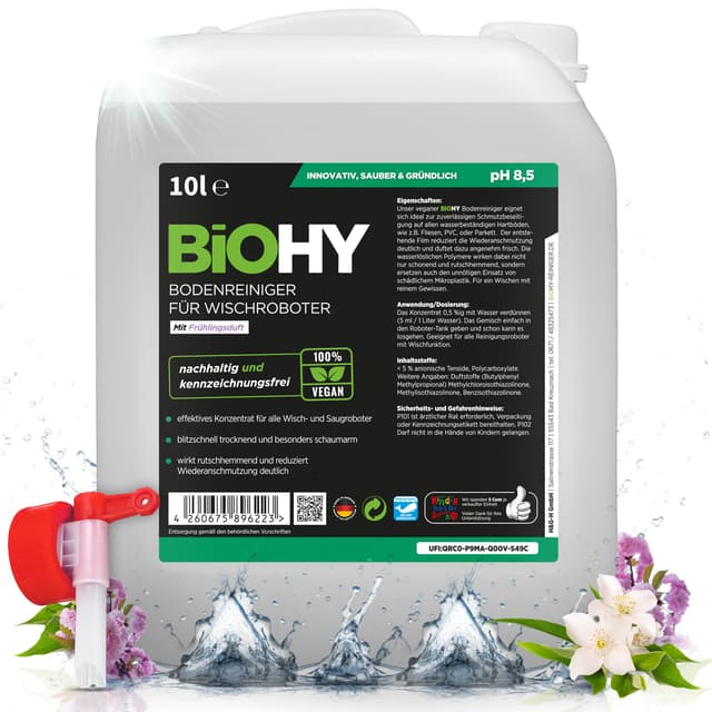 Sonderangebot: BiOHY Bodenreiniger für alle Wischroboter mit Frühlingsduft (10 Liter Kanister) + Auslaufhahn