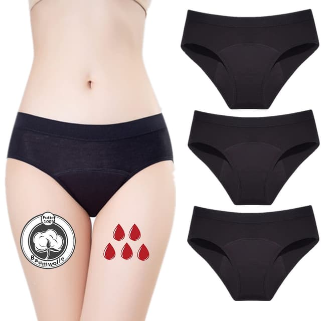 🩸🩲 ZVZK Perioden Unterwäsche Starke Blutung Damen 30ML Absorption Lecksicher Slip perioden wärmegürtel Slips XL Schwarz 3er Pack