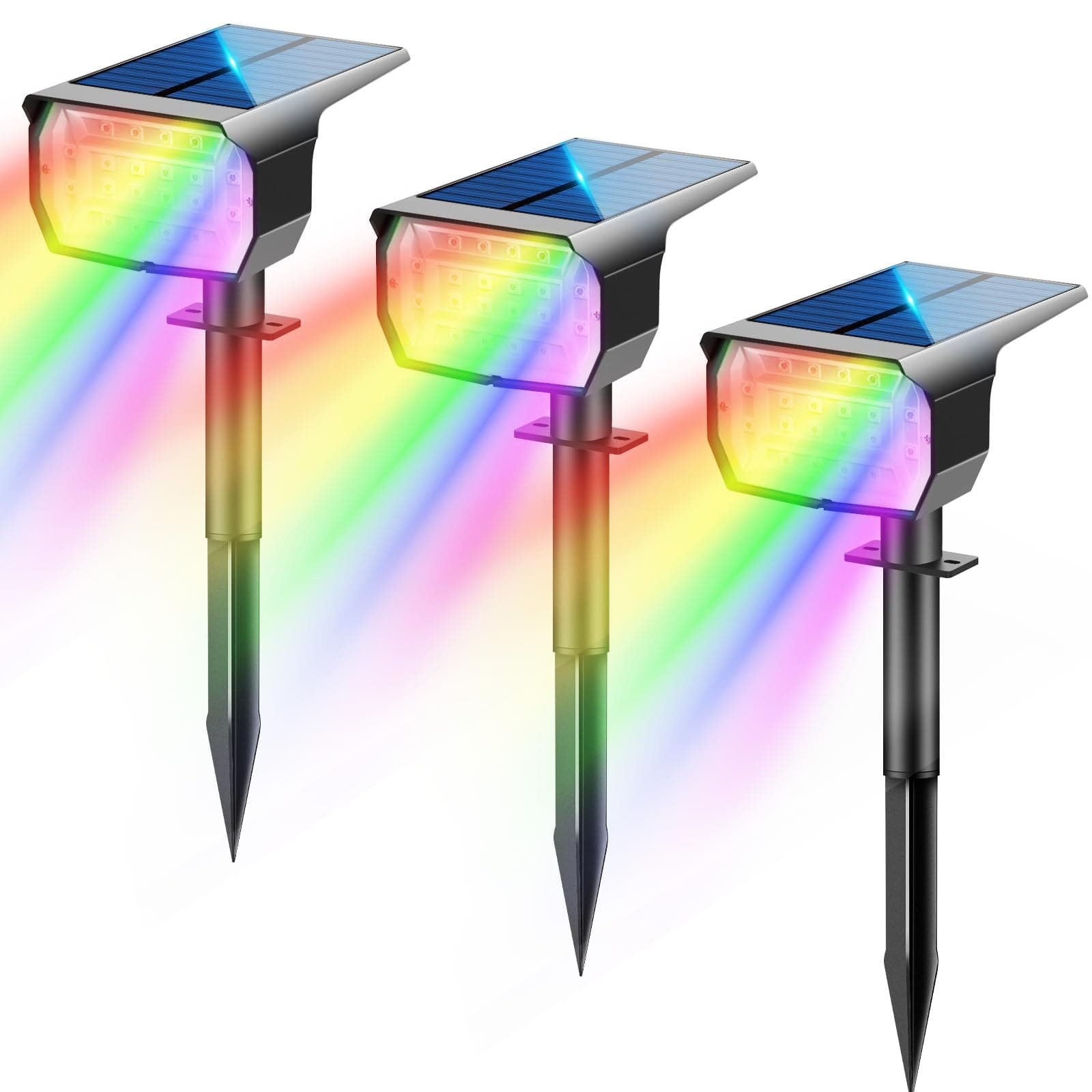 LOTMOS Bunt RGB Solarlampen für Außen Garten [3 Stück/20 LED/6 Feste Farben/1 Zyklusmodus]