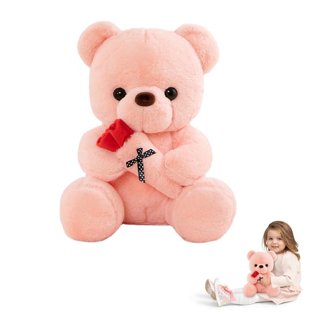 🐻🌹 Superweicher 25 CM Teddybär mit Rose - Perfektes Geschenk für Kinder und den Valentinstag