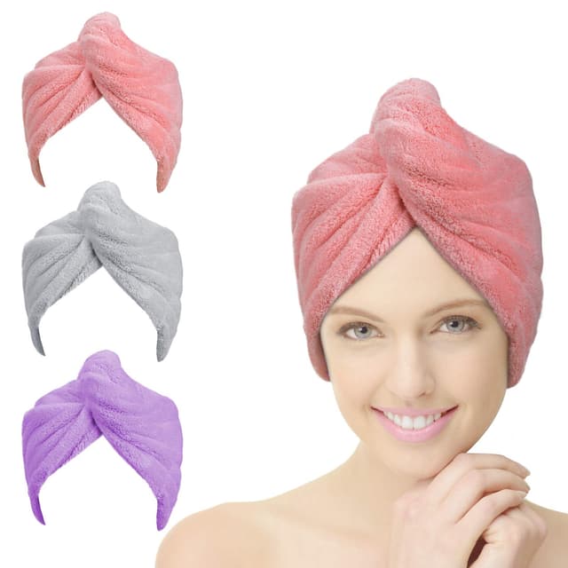 🌟Sonderangebot! ACWOO Haarturban, 3 Stück Turban Haartrockentuch Mit Knopf