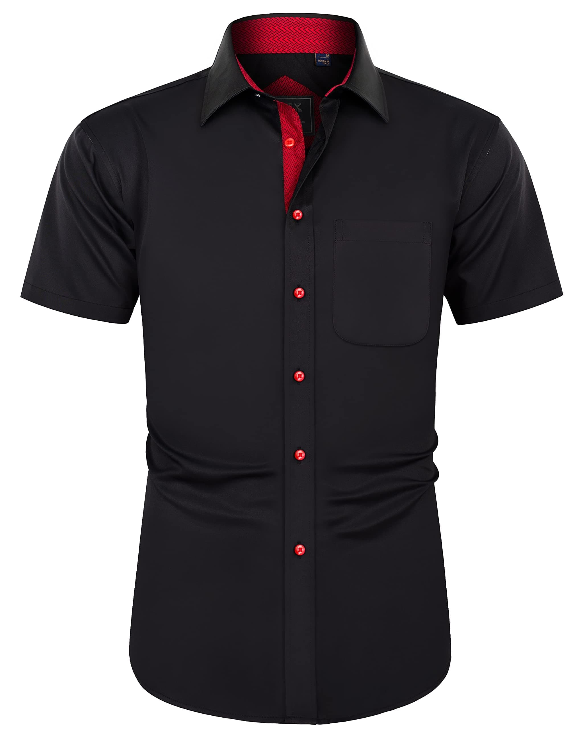 J.VER Herren Hemd Kurzarm Freizeithemd mit Tasche 6XL Schwarz Rot 🌟