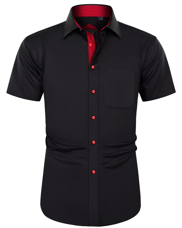 J.VER Herren Hemd Kurzarm Freizeithemd mit Tasche 6XL Schwarz Rot 🌟