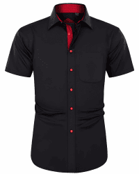 J.VER Herren Hemd Kurzarm Freizeithemd mit Tasche 6XL Schwarz Rot 🌟