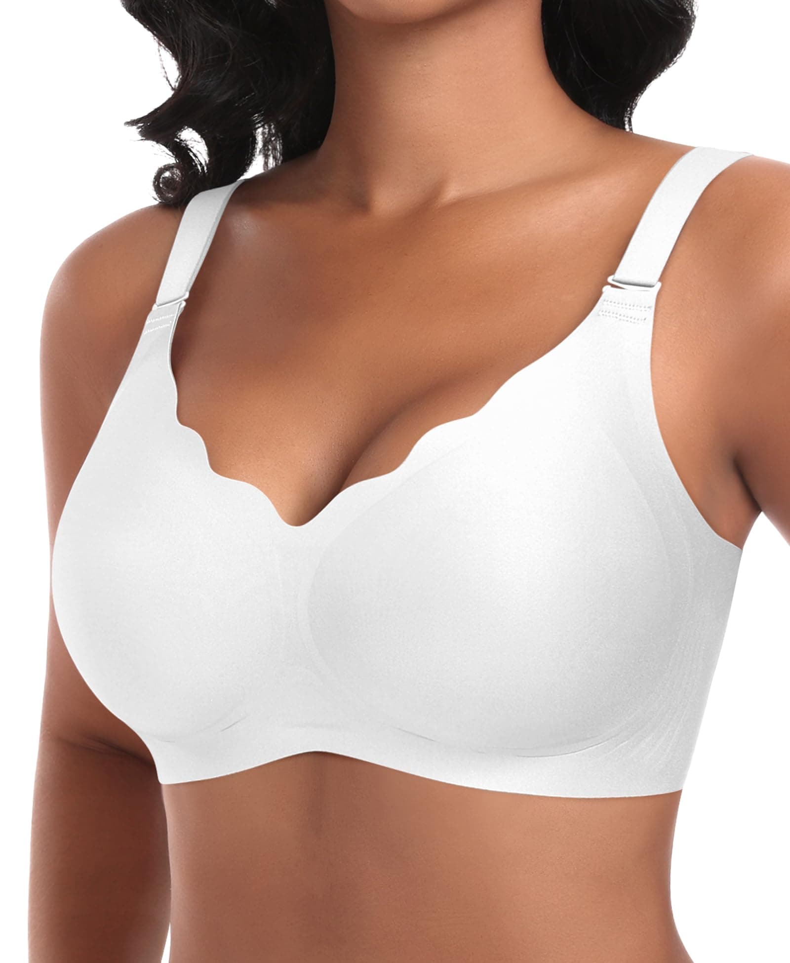 Ganado Damen Nahtloser BH Ohne Bügel Tiefem V-Ausschnitt 🌸 Bequemer BH Bralette 🌟 Soft BHS Bügellos Bustier Bra Weiß-vordere Welle XL