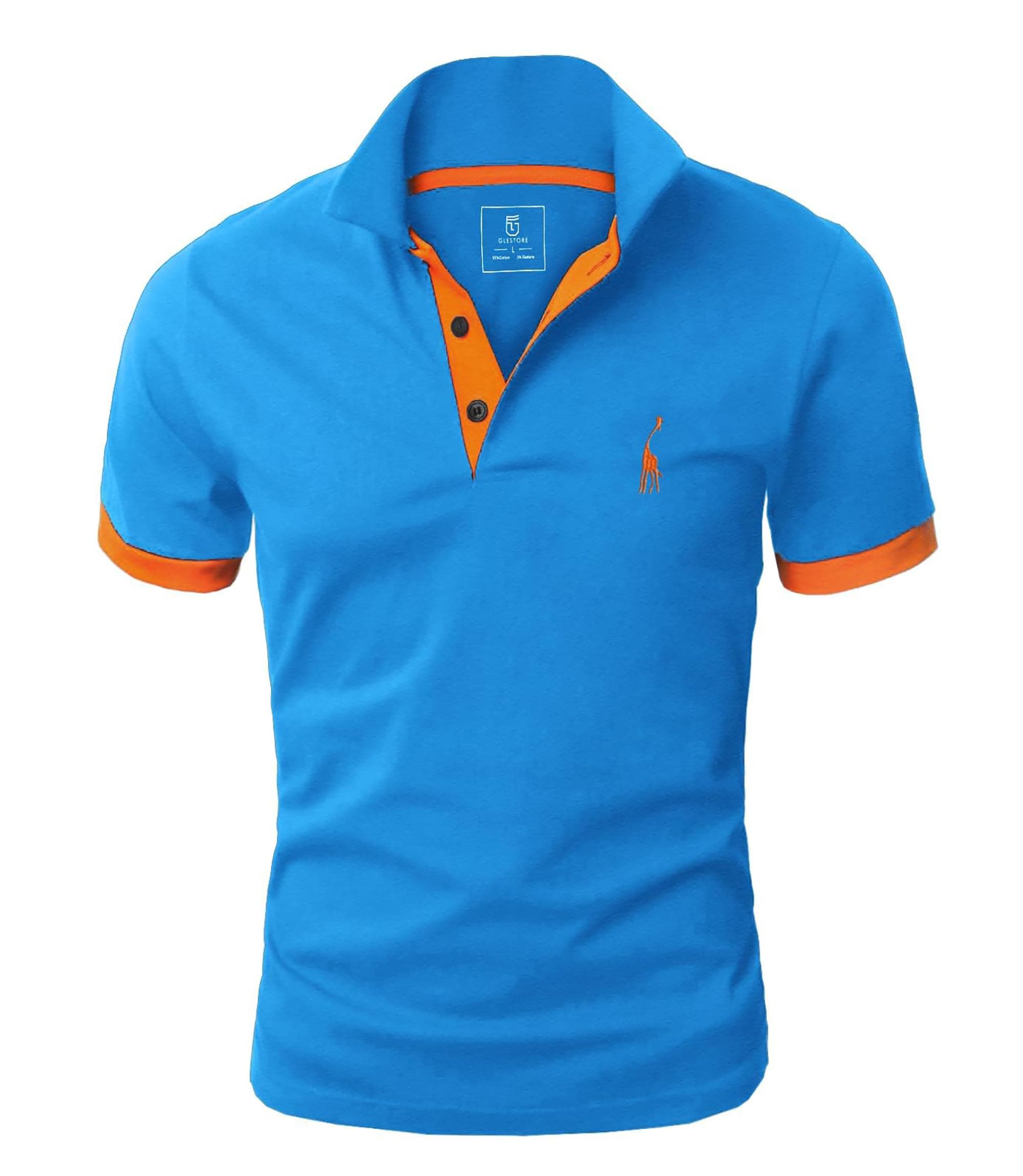 👕 GLESTORE Poloshirt Herren Männer Hemd Herren Kurzarm Shirt Sommer L Blau&orange 👕