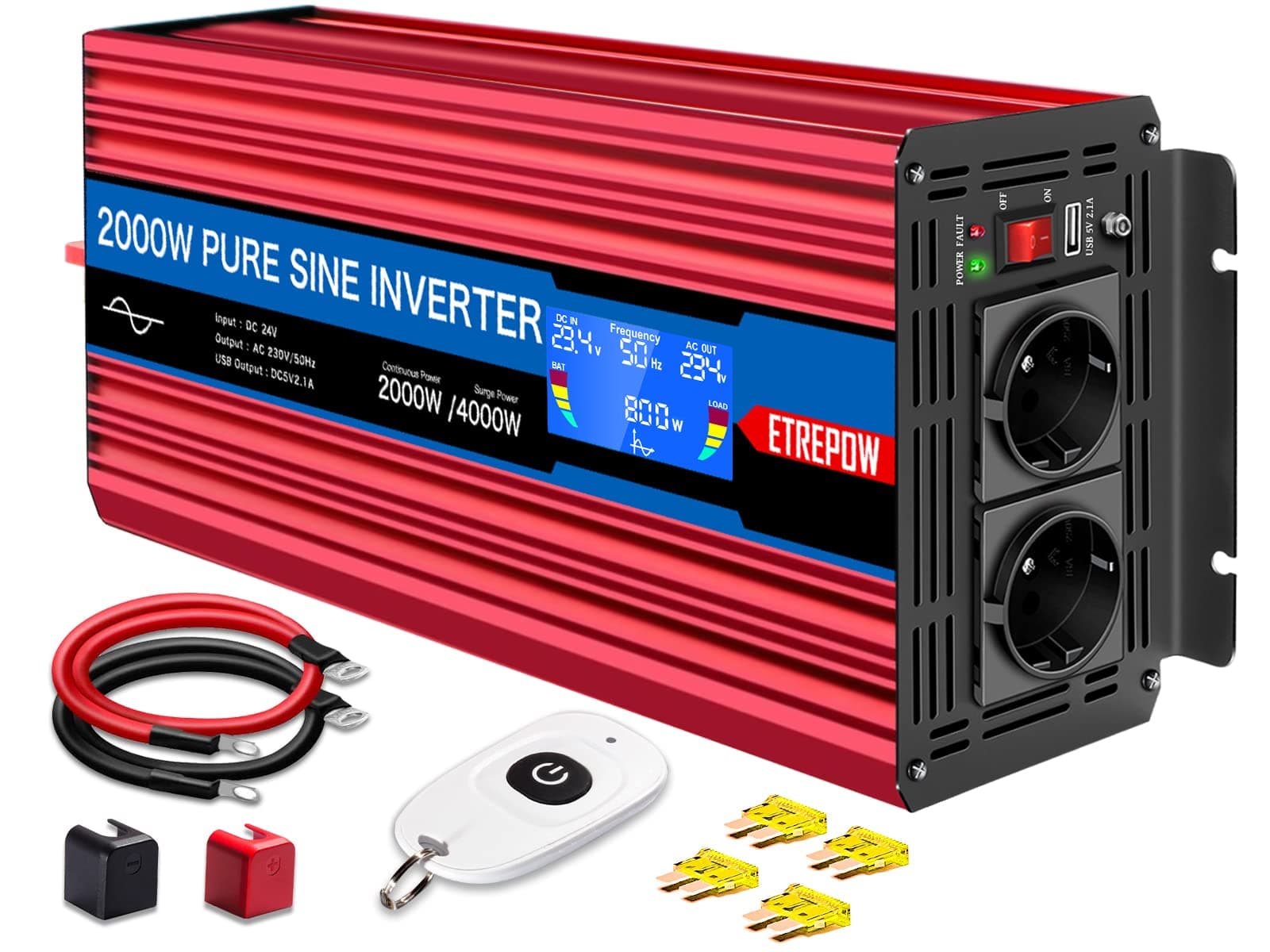 ETREPOW Spannungswandler 24v Auf 230v Reiner Sinus 2000w Wechselrichter