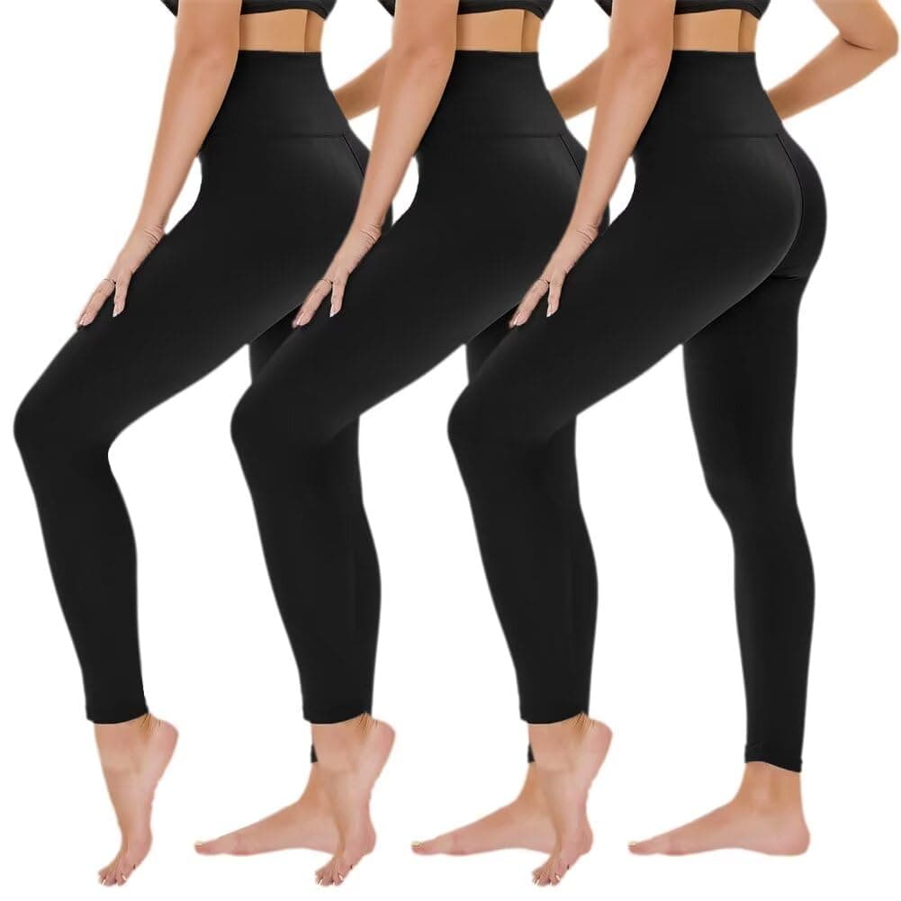 TNNZEET 3er Pack Leggings Damen High Waist Schwarz Leggins Blickdicht für Sport Gym L-XL A-schwarz/Schwarz/Schwarz 😍