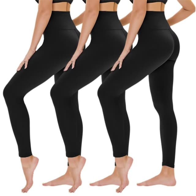 TNNZEET 3er Pack Leggings Damen High Waist Schwarz Leggins Blickdicht für Sport Gym L-XL A-schwarz/Schwarz/Schwarz 😍