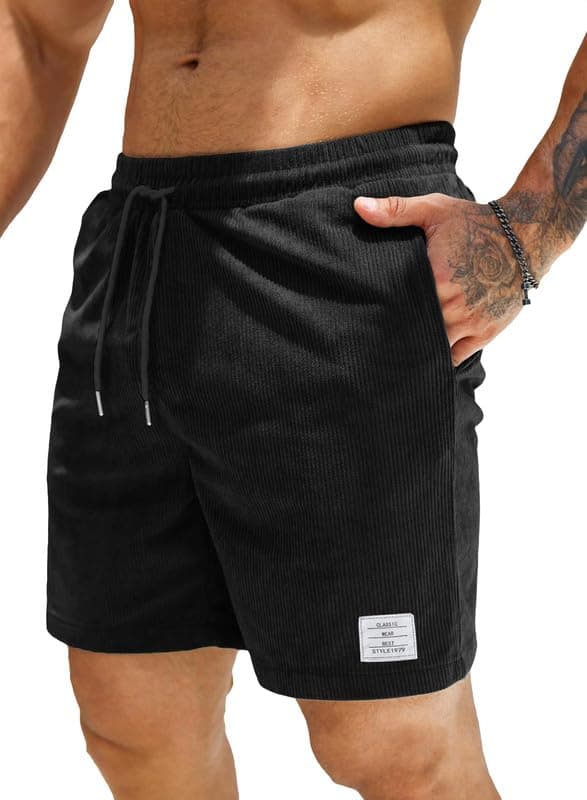 JMIERR Corduroy Shorts Herren Sommer Freizeit Leinen Stretch Baumwolle Elastische Taille mit Taschen XXL A Schwarz 😎👖