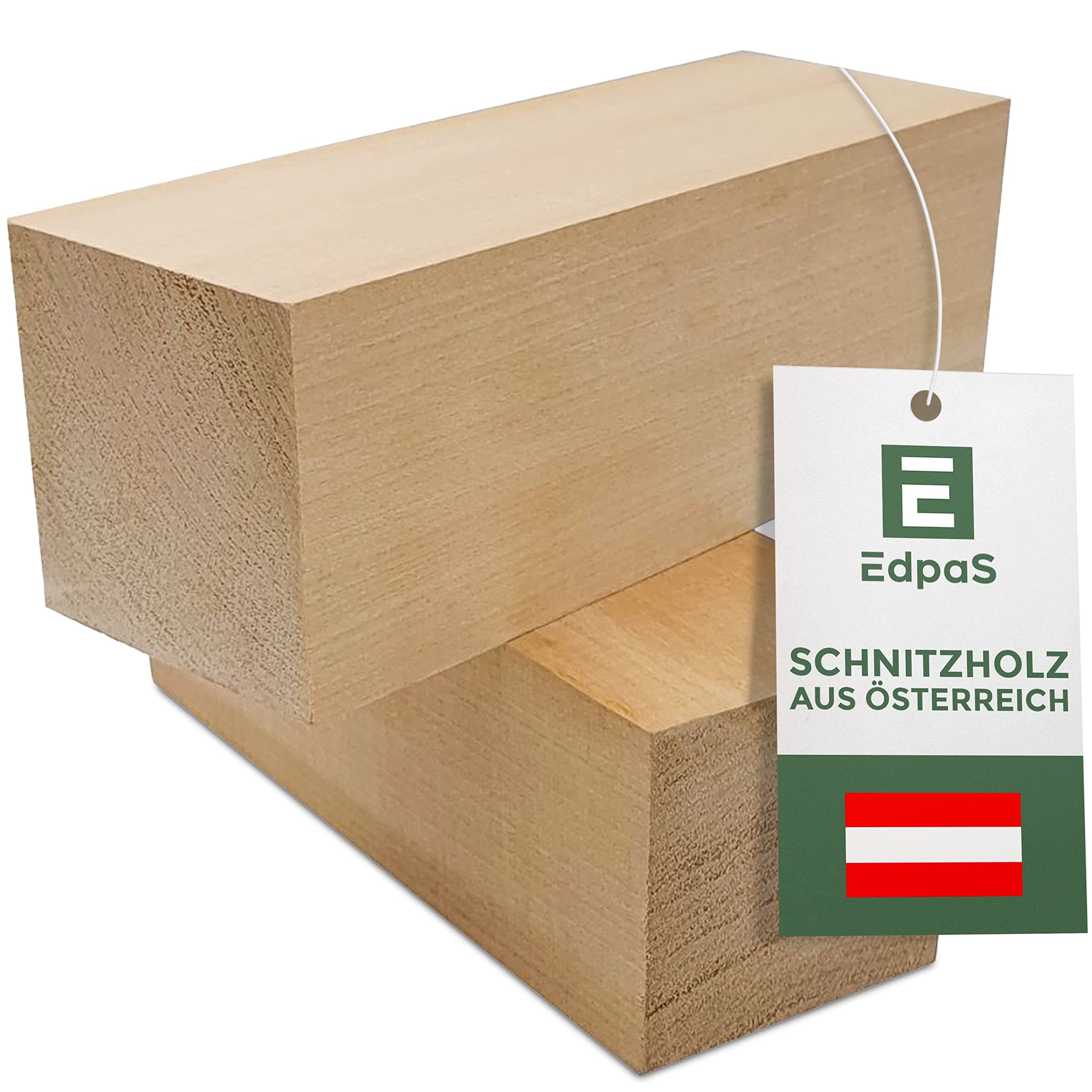 EdpaS Schnitzholz Großes Lindenholz - 2er Set Holzblock (20x7x7cm)
