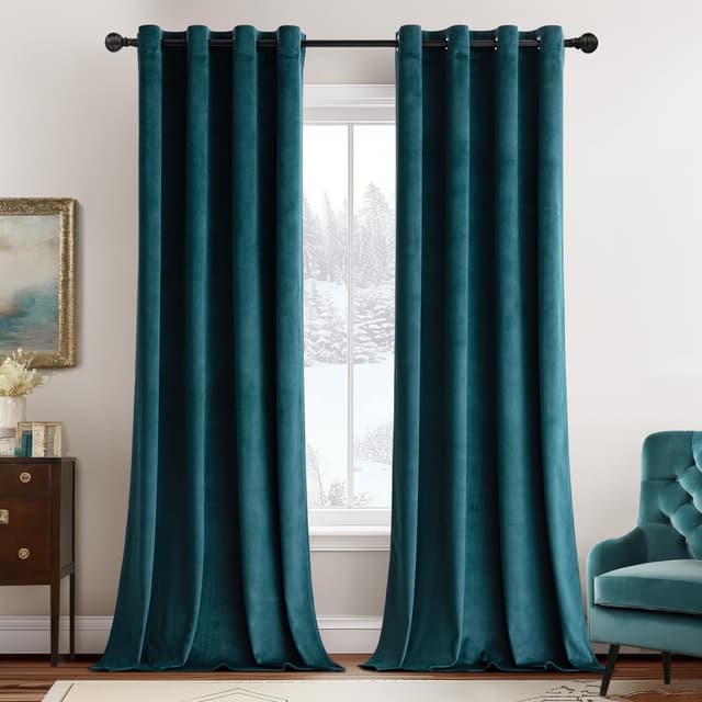 MIULEE Vorhang Samt Pfauenblau mit Ösen 140x225 cm