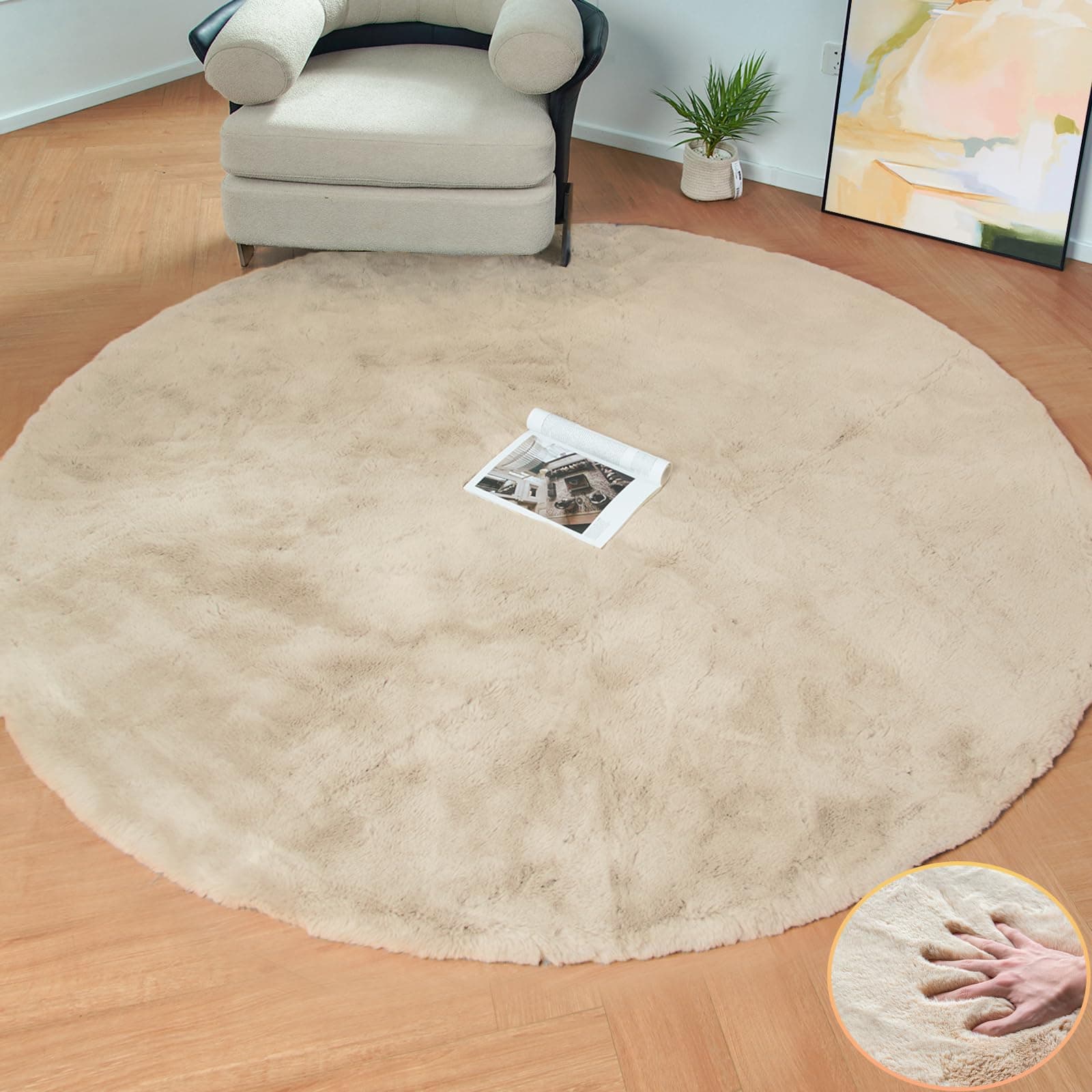 ORINOVA Runder Teppich Beige Waschbar Fellteppich 🐰🏠